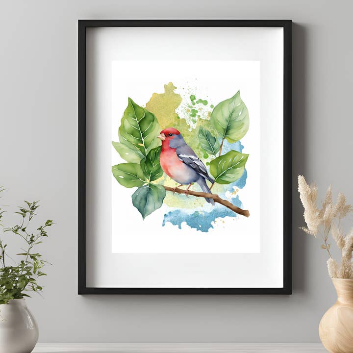 Sage Planta - Venta al por mayor Ilustración - Impresión de Pared Floral y Animal, Pinzón Común y Hojas