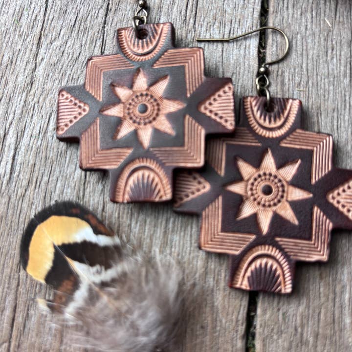 Red Pony Leather Goods - Wholesale Dangle Earrings - Boho Western Hand Tooled Leather Earrings Southwest Style7