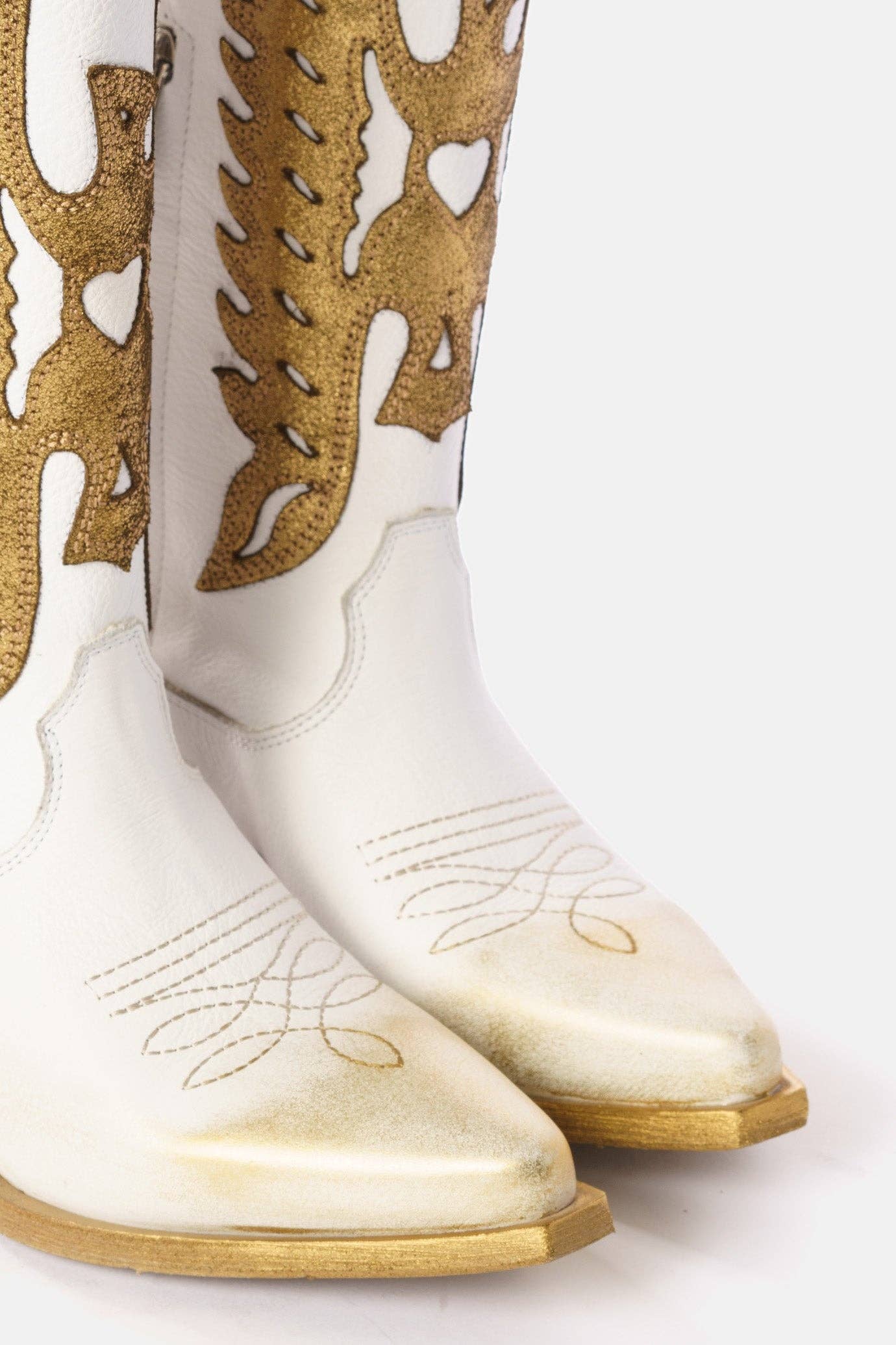 METISSE - Wholesale Boots - Women's - White and gold laminated Texan boots DX8224