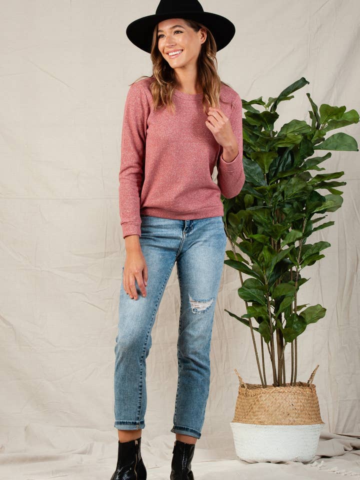 French Terry Long Sleeve Open Back Pullover Sweatshirt for wholesale by Lucca Couture