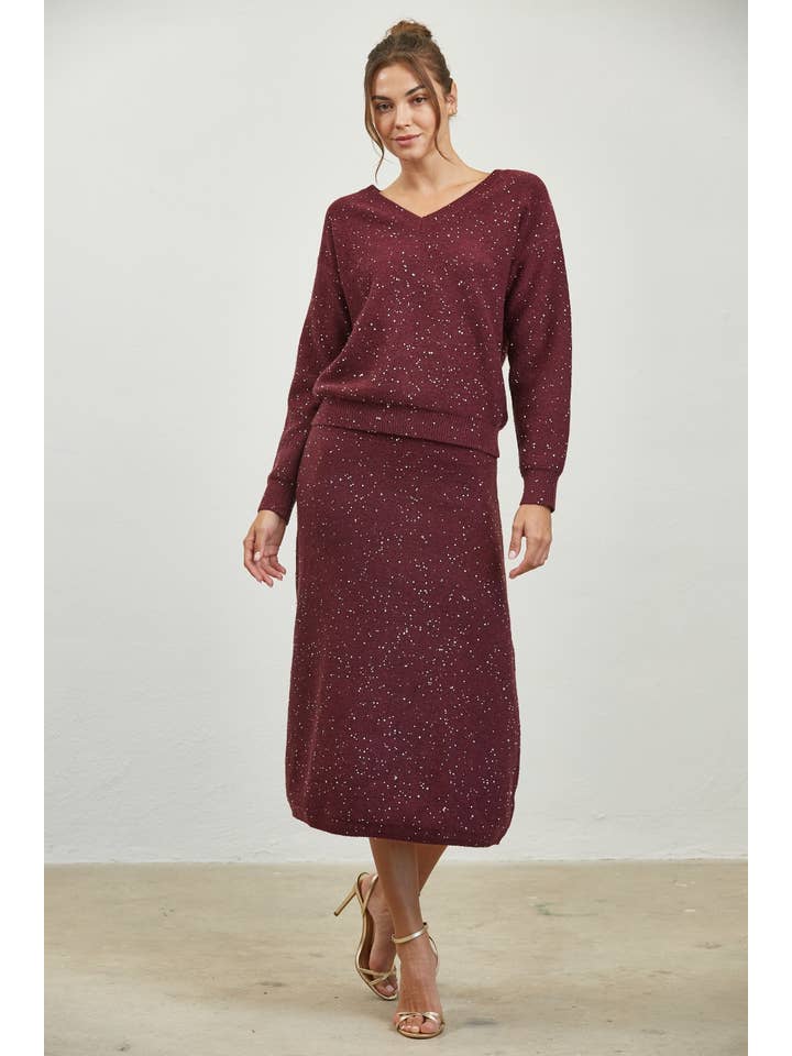 Edit by Nine - Wholesale Skirt - Women's - Sequin Mixed Flare Sweater Midi Skirt3