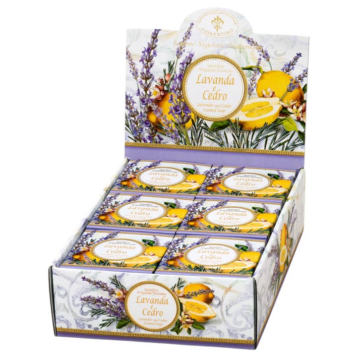 Lavender & Cedar 12-Piece Soap Display for wholesale by Gentil Scents