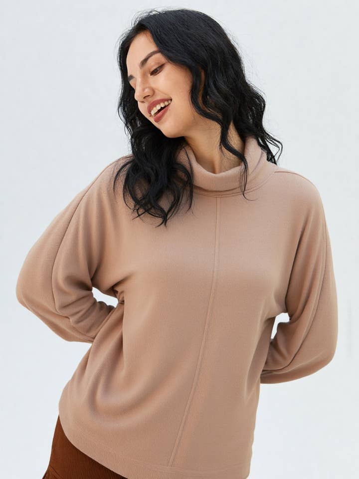 VERY J - Wholesale Tunic - Women's - NT11246-Mock Neck Dolmen Sleeve Oversized Tunic Knit Top