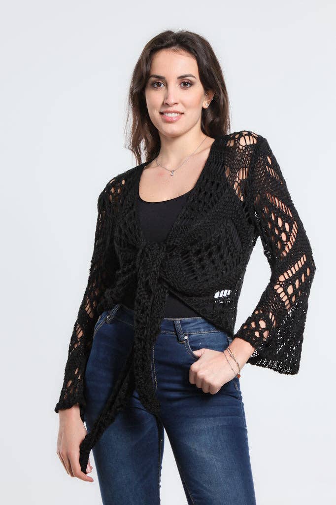 TINA Stephens Italy/Tees By Tina - Vente Cardigan – femme - Boléro Kandra en tricot ouvert à nouer sur le devant (CLS303)1