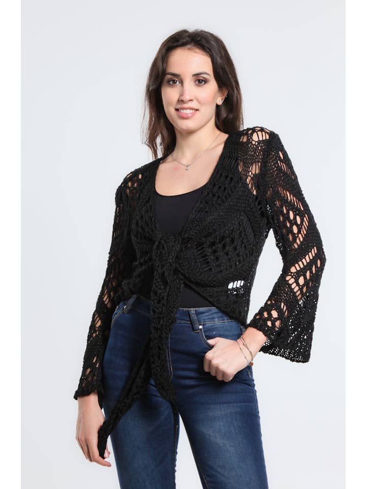 TINA Stephens Italy/Tees By Tina - Vente Cardigan – femme - Boléro Kandra en tricot ouvert à nouer sur le devant (CLS303)1