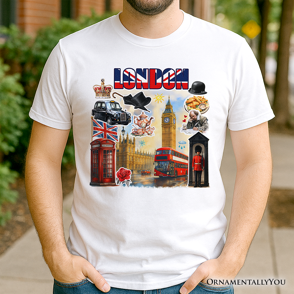 White Classic London Artwork City Full of Landmarks T-Shirt for wholesale on Faire1