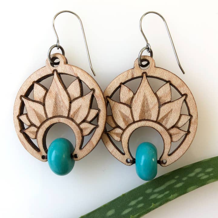 Engraved Lotus Earrings for wholesale by Grove Avenue Design