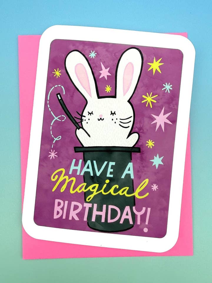 Lapin d'anniversaire magique - Carte amusante pour petit ami et ami pour la vente par My Zoetrope
