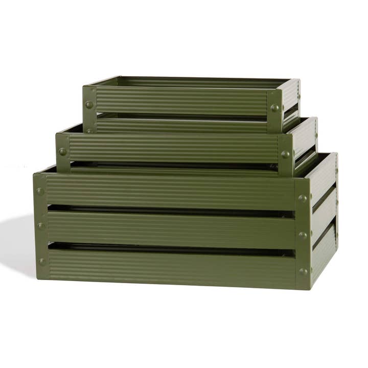 S/3 rect metal crates- dark green for wholesale by Bacon Basketware