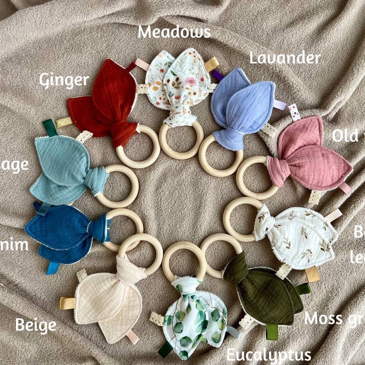Pastel Baby - Vendita all'ingrosso Massaggiagengive (senza clip) - Neonati - Massaggiagengive in legno per bambini in mussola organica e bambù - Orecchie da coniglio