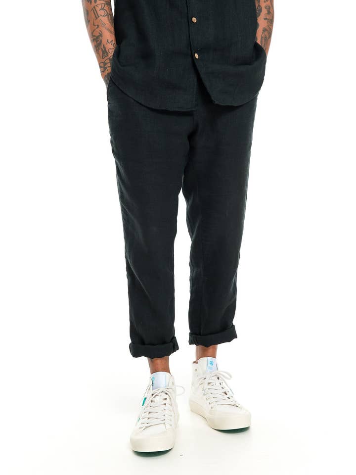 Pantalón de lino Waiheke - Negro para venta al por mayor de Lost In Nowhere