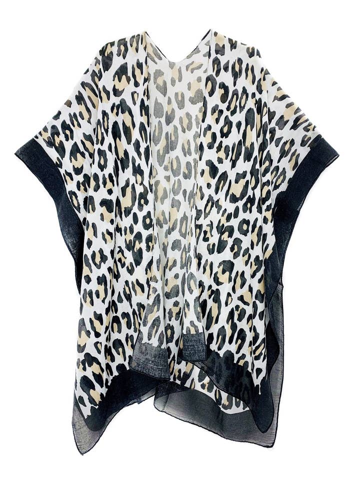 JC Sunny Fashion - Wholesale Kimono - Women's - Black-Brown Leopard Border Kimono0