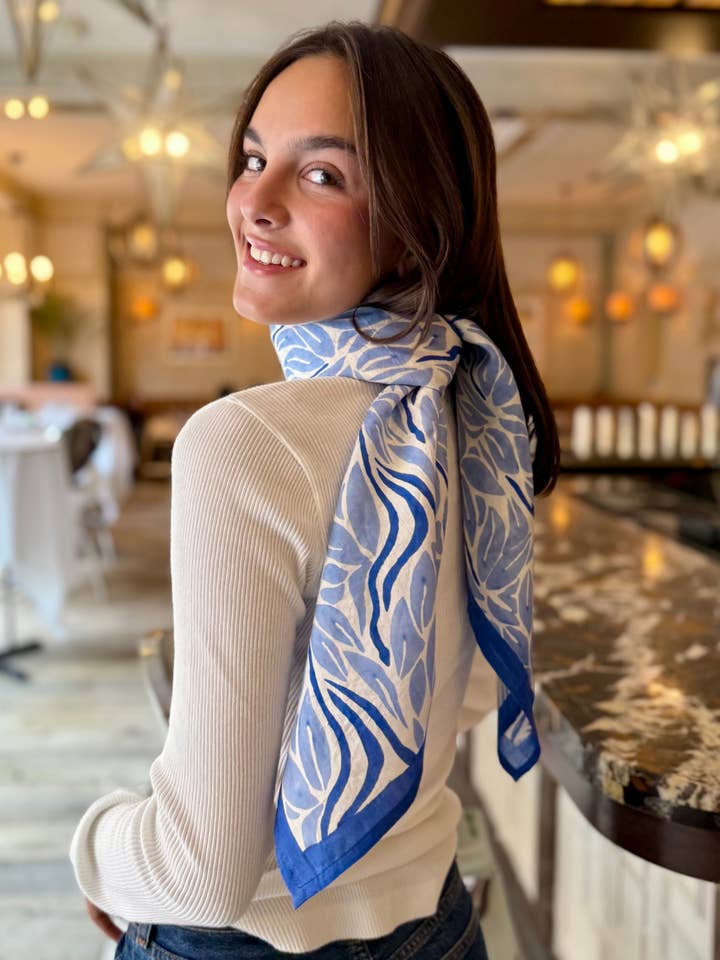 Blue Snake Peace Silk Square Scarf for wholesale by Beastly Threads