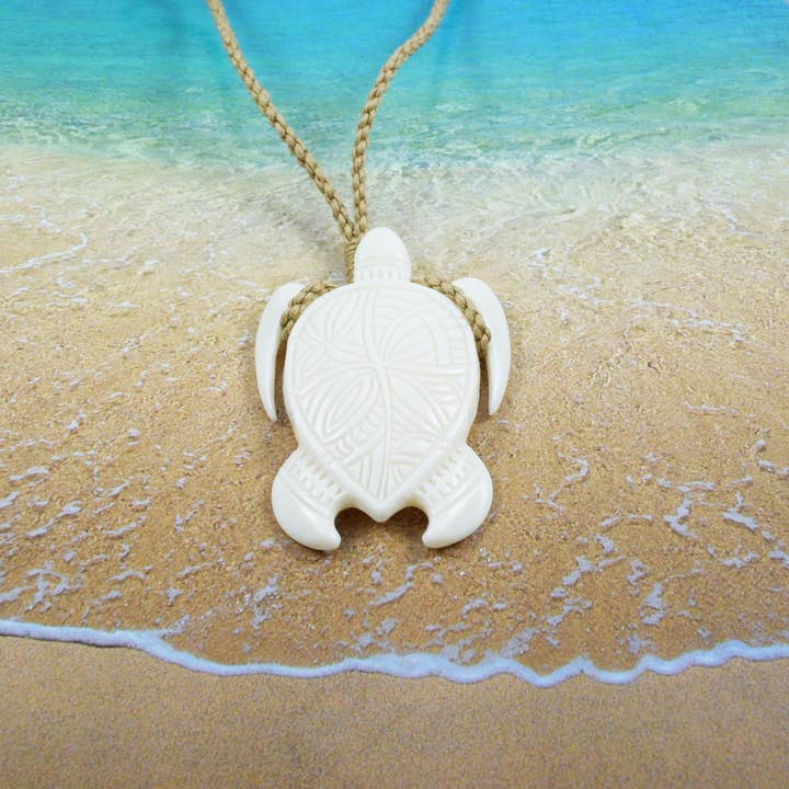 Paradise Treasures Jewelry - Wholesale Pendant/Charm Necklace - Hawaiian Sea Turtle Necklace, Hand Carved Buffalo Bone Flower Sea Turtle Necklace, Christmas Present, Anniversary Birthday Gift