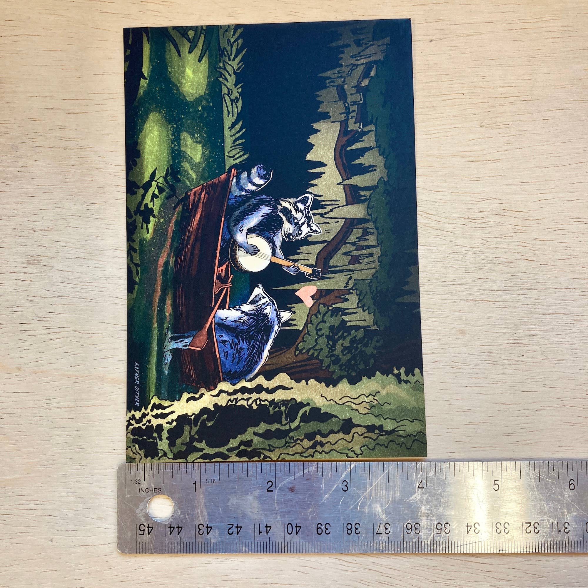 Esther Sketch - Wholesale Postcard - Raccoons On the Bayou Postcard2