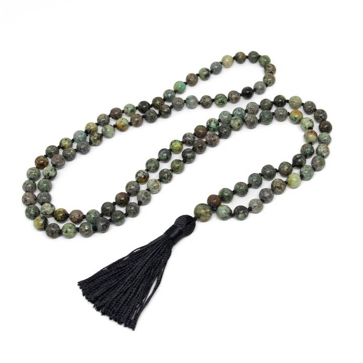 Namu Baru Inc. - Wholesale Prayer Beads Necklace - African Turquoise Knotted 108 Mala - Prayer Beads - 8mm