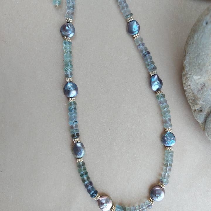 AVAASI - Wholesale Beaded/Pearl Necklace - Coin Pearls, Fluorite Necklace