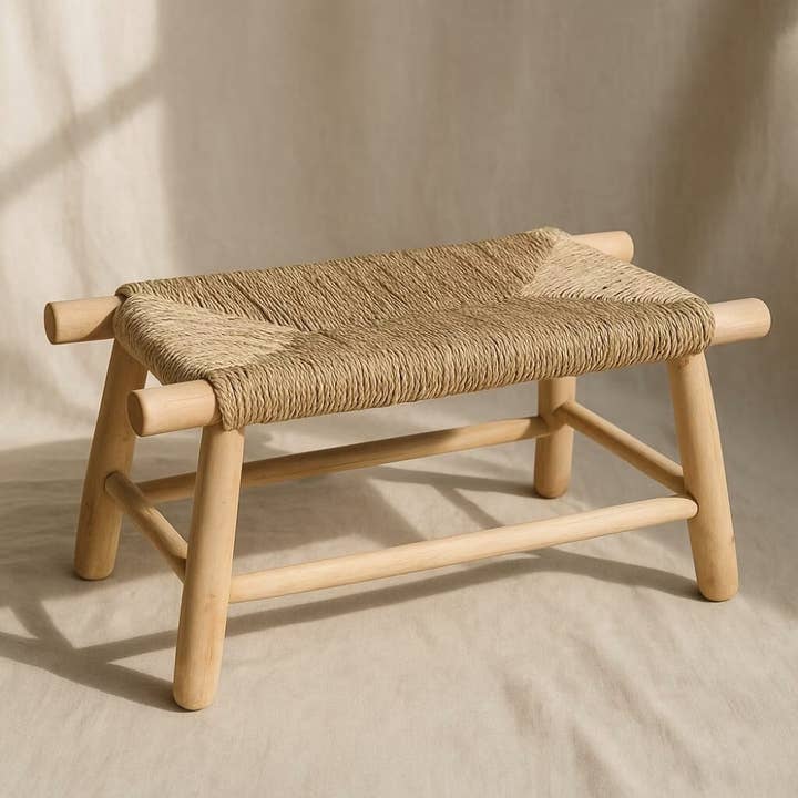 High crafty - Wholesale Bench - Handwoven Moroccan Straw Bench – Eco-Friendly Palm Leaf & Le0