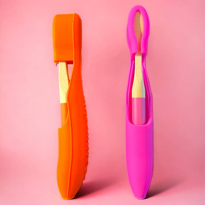 Toothbuckle – wholesale Oral care set – Kids Pink Funshine & Orange Citrus Burst | Bamboo Toothbrush & Cover Set Bundles