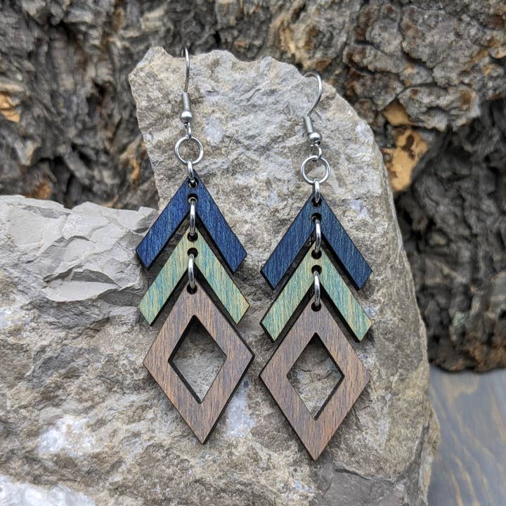 Spectrum Diamond Wood Earrings for wholesale by The Forest and Forge