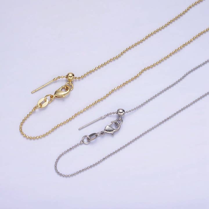 14K Gold Filled 1mm Bead Chain 17.5 Inch Needle Slider Necklace in Gold & Silver | WA-2426 WA-2427 for wholesale by Aim Eternal