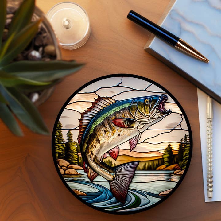 Sous-verre à poisson en vitrail pour les amoureux de la nature et les pêcheurs pour la vente par Fernville Creations