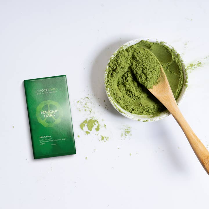76% Cacao Matcha Dark Chocolate Bar for wholesale by ChocoVivo