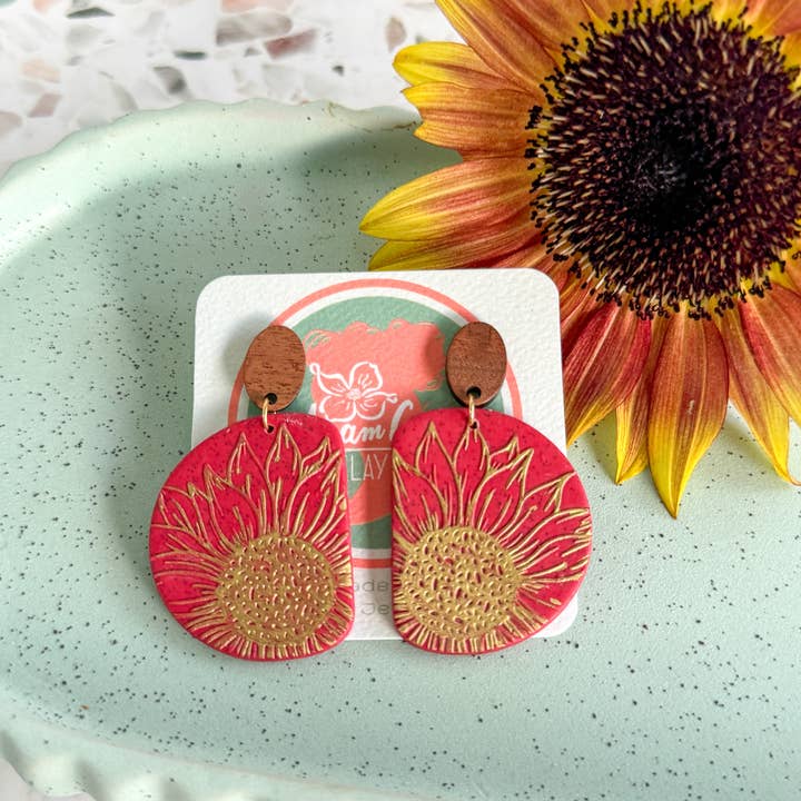 Anam Cara Clay Goods - Wholesale Dangle Earrings - Half Circle Sunflower Drops Polymer Clay EarringS9