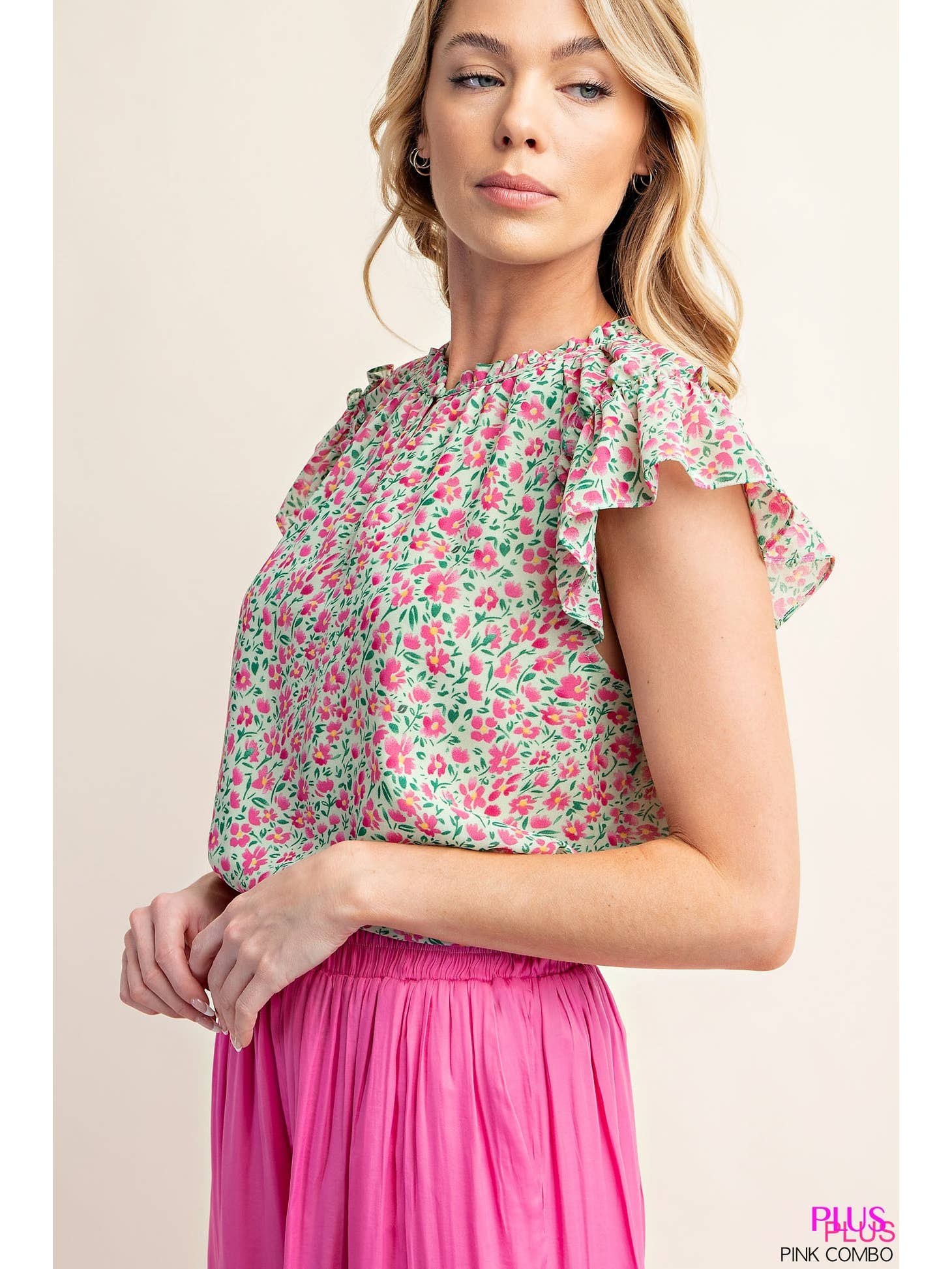 Wholesale PLUS CHIFFON DOUBLE LAYER RUFFLE SLEEVE TOP for your store ...