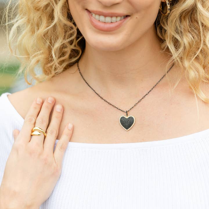 Splendid Iris - Wholesale Pendant/Charm Necklace - Two-Tone Heart Pendant On Paperclip Chain