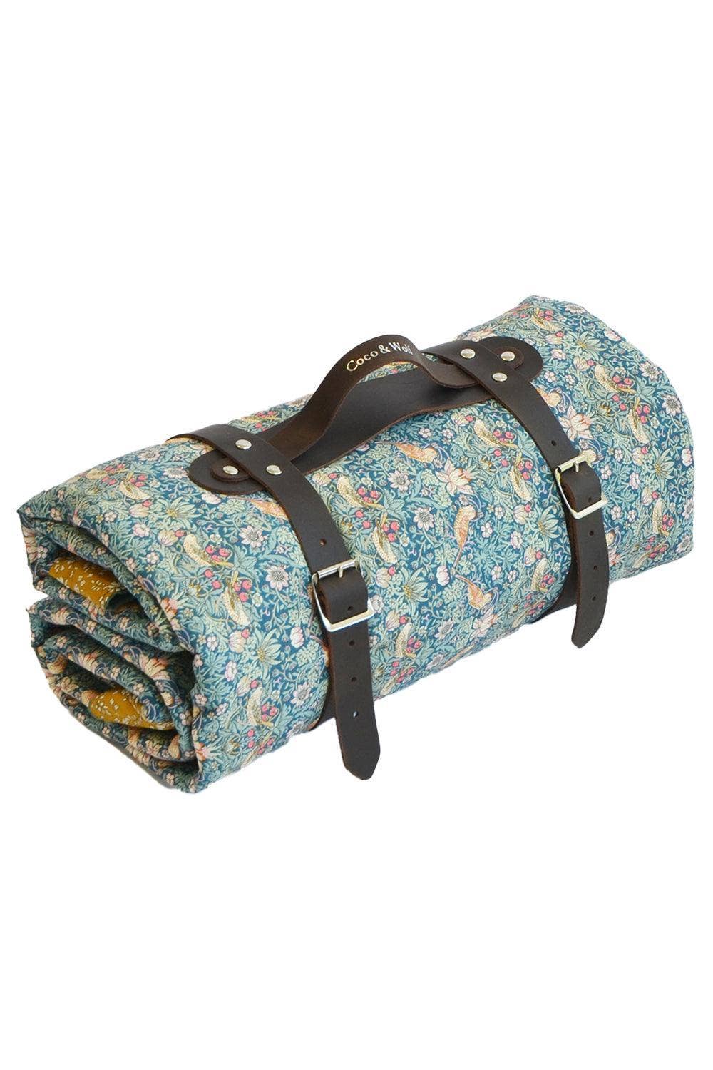 Coco & Wolf - Wholesale Picnic Blanket - Picnic Blanket made with Liberty Fabric STRAWBERRY THIEF & CAPEL MUSTARD0