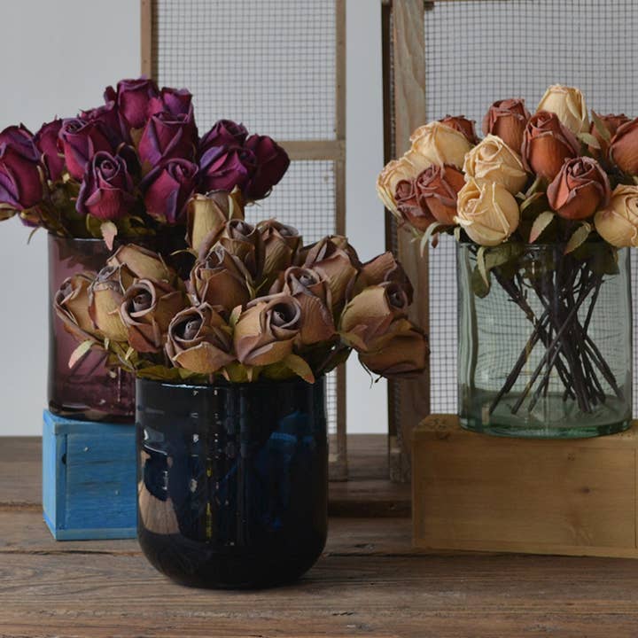 Sweet Home Deco - Wholesale Artificial Flowers - 11''T Vintage Single Roses, Artificial Rose Buds, Burnt Rose