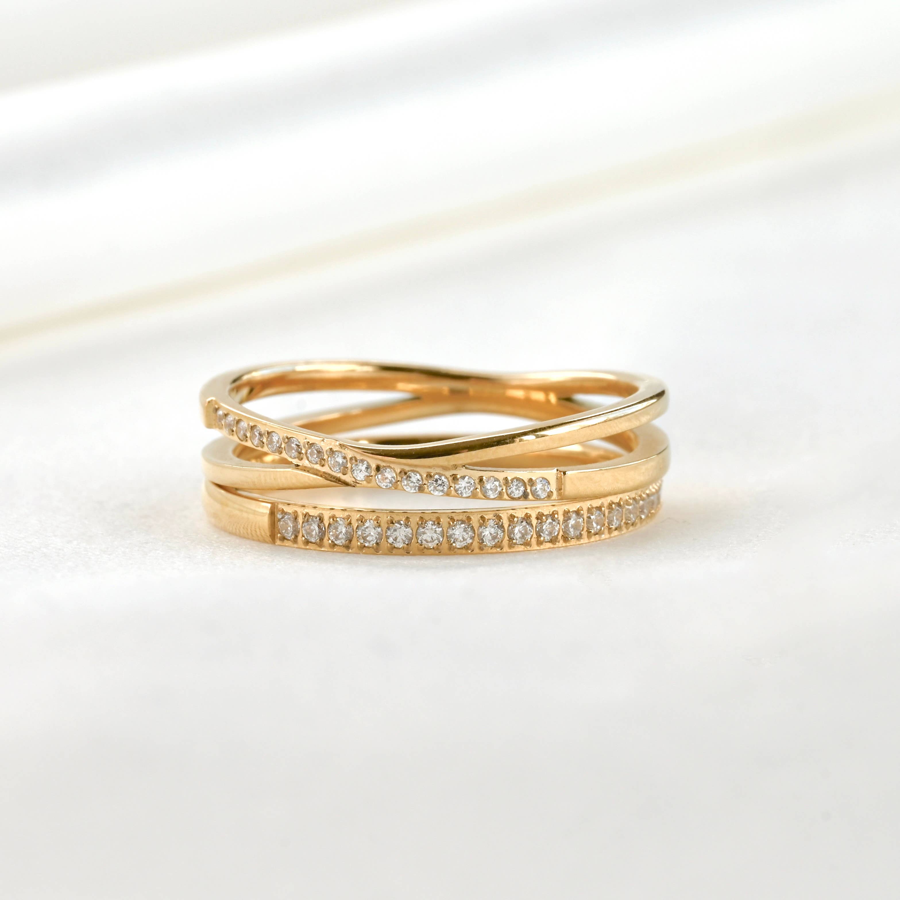 Blueyejewelry - Wholesale Band/Stacked Ring - Waterproof Stacker Rings - Pave Diamond X ring and Slim Ring5