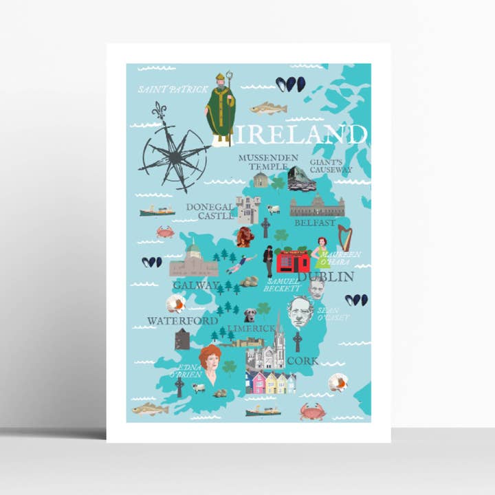 Ireland Illustrated Map Print for wholesale by BETTY BOYNS MAPS