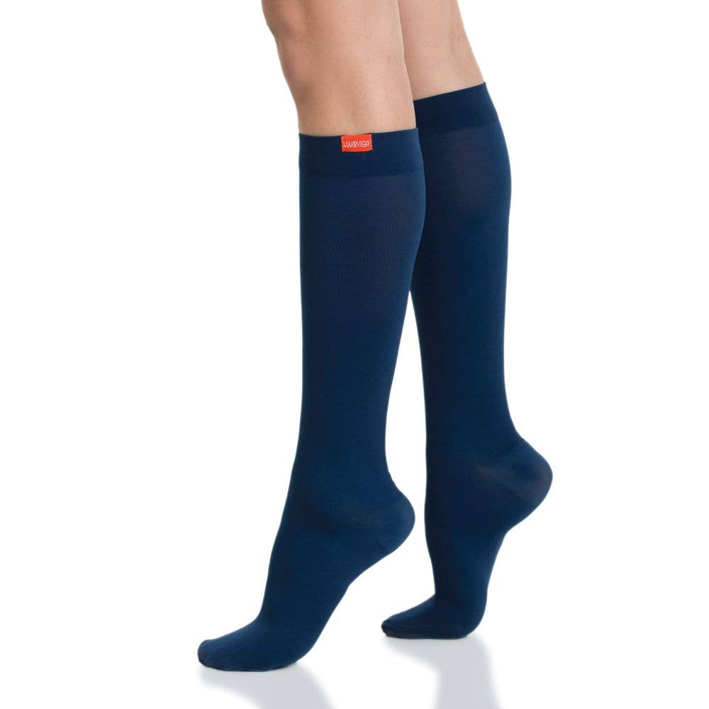 15-20 mmHg Moisture-wick Nylon Compression Socks: Solid Navy for wholesale on Faire