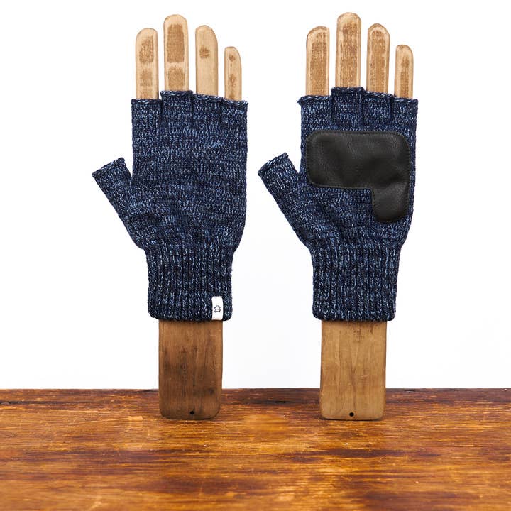 Upstate Stock - Wholesale Gloves - Women's - Denim Melange Fingerless Ragg Wool Gloves