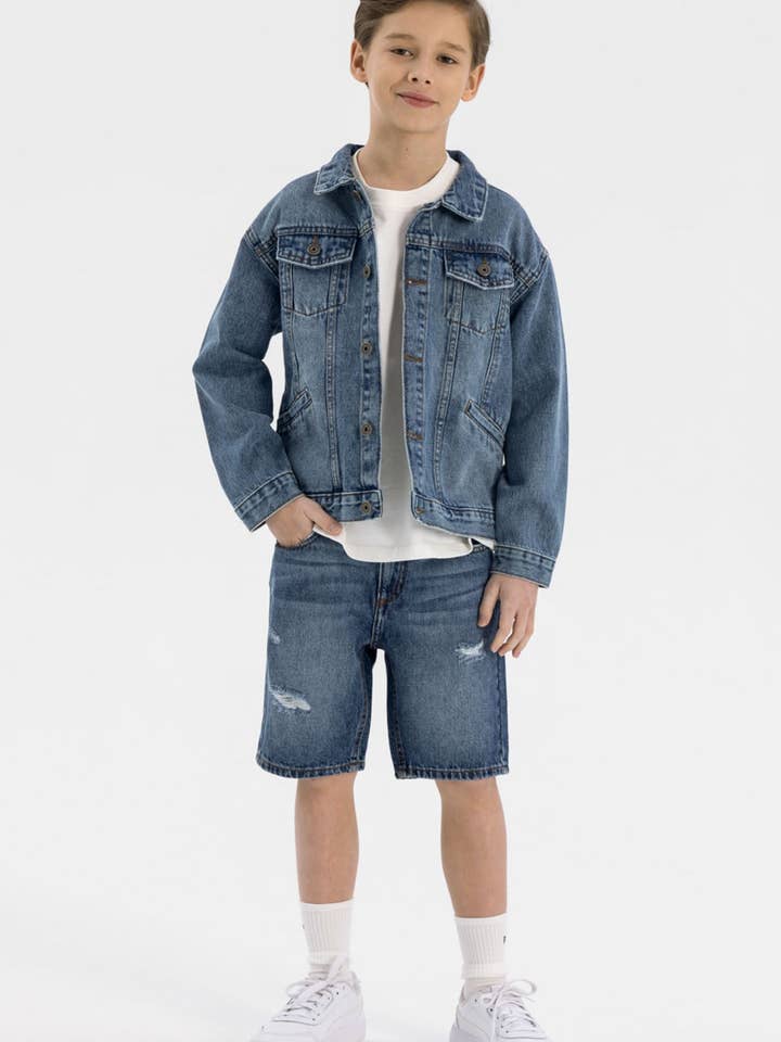 Jongens spijkerjack met knoopsluiting marine 3-14 jaar voor wholesale door Minoti sp. z o.o.