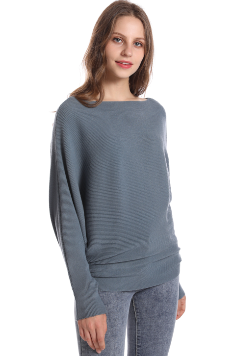 Fennco Styles – wholesale Knitted jumper – Women′s – Boat Neck Batwing Sleeve Knit Soft Sweater0