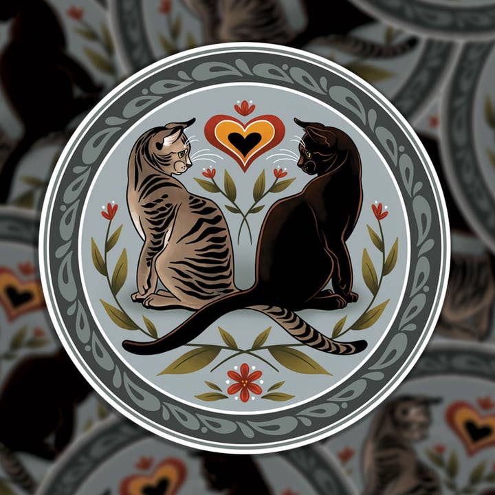 House Cat Hex Sign PA Dutch Vinyl Sticker for wholesale by Thistle Finch Designs