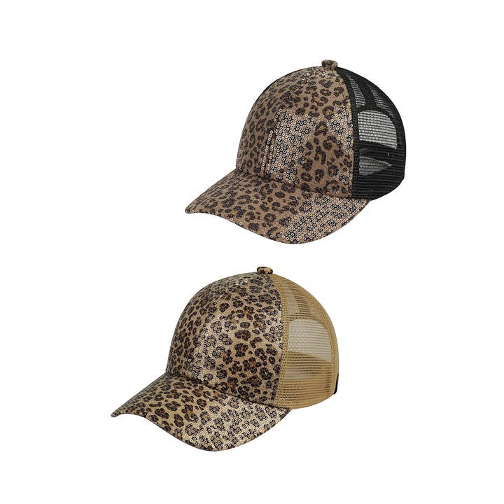 Hana - Wholesale Trucker Hat - Women's - C.C Clear Sequin Leopard Baseball Cap2