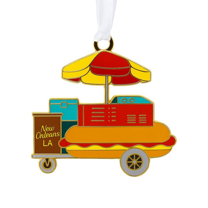 Hotdog Cart Enamel Ornament for wholesale by Nola Tawk