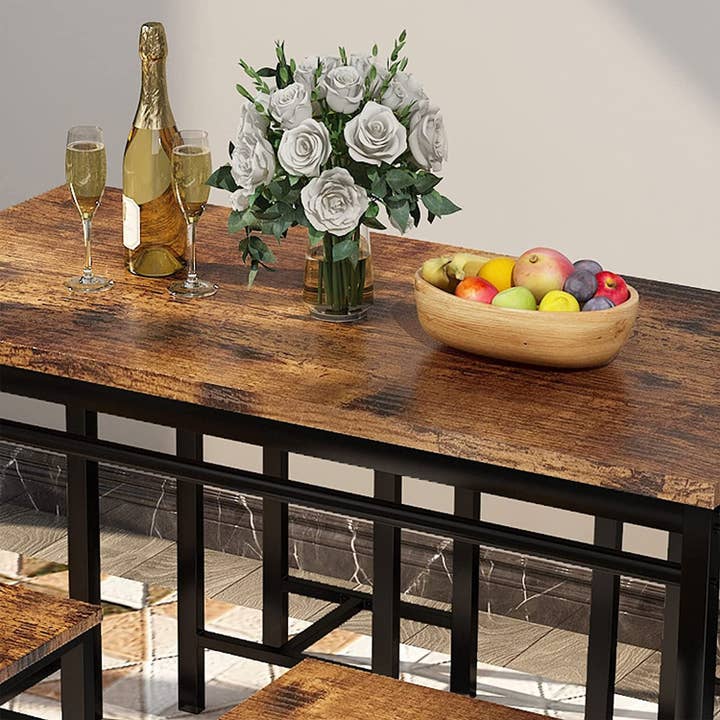 Rustic Brown Bar Table and Chairs Set Industrial Counter Height Pub Table with 4 Chairs for wholesale on Faire