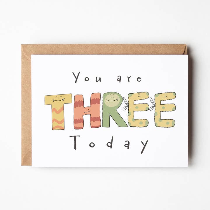 "You Are 3 Today" Milestone Birthday Card – Cute Hand-Drawn Monster Design for wholesale by Richard Darani