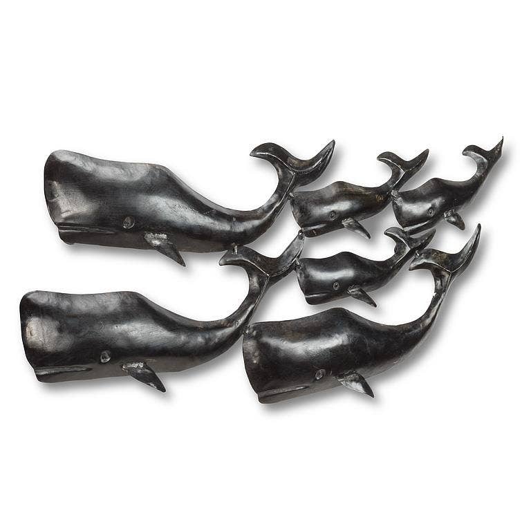 Abbott – Engroshandel 3D-vægkunst – Lille multi hval vægdekoration-sort-10x26"W0