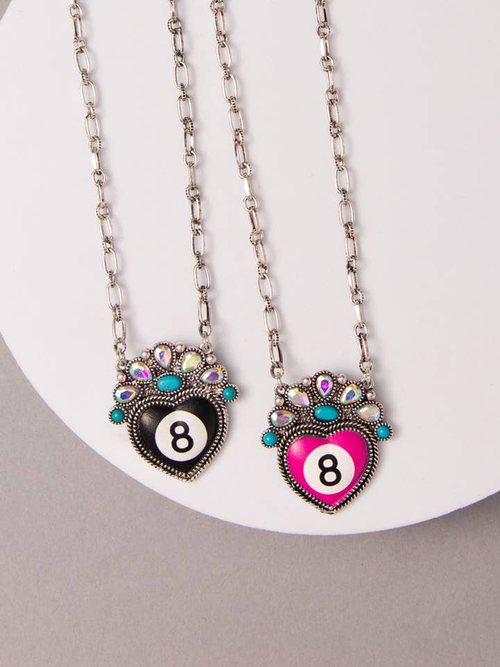 Western Heart-Shaped 8 Ball Pendant Necklace for wholesale by SP Sophia Collection