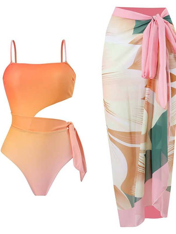 strappy cutout tankini cover-up long wrap 2 piece set for wholesale by HIDDENBRAND