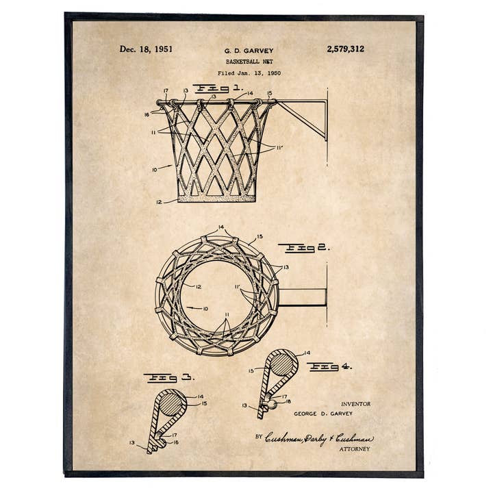 Graphically Speaking Design - Wholesale Art Print - Vintage Print, Basketball Net Blueprint, Summer Wall Decor