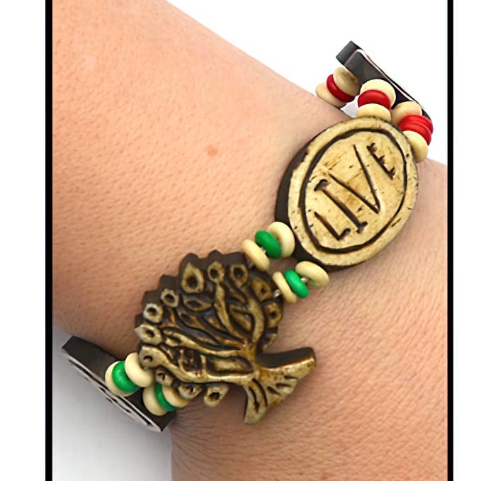 Pulsera elástica Love Life Live de hueso y cuentas para venta al por mayor de Gypsy Rose