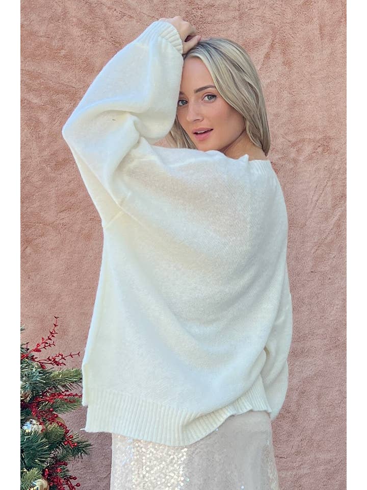 AND THE WHY - Wholesale Knit Sweater - Women's - ATW15232 - Cheers Beaded and Sequined Sweater