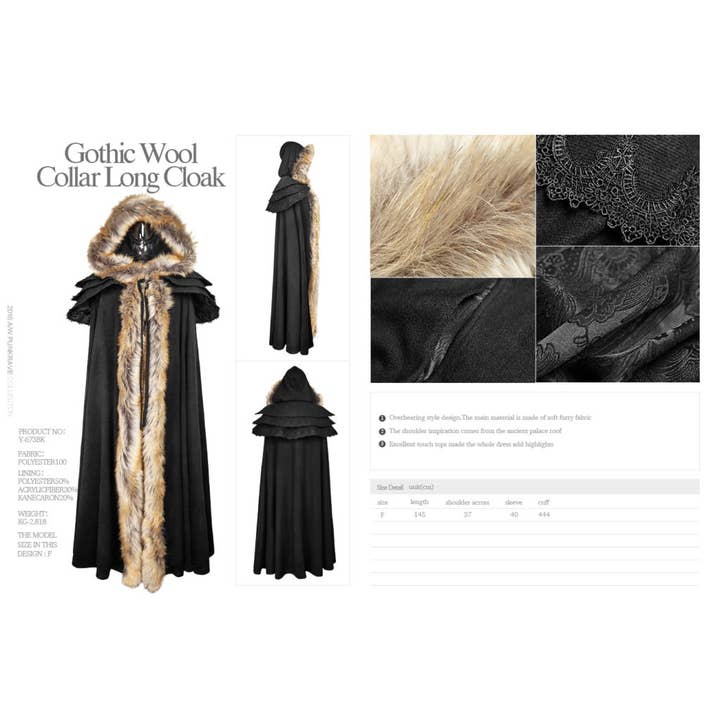 Western Fashion - Wholesale Cape - Women's - Y673 - Gothic Wool Collar Long Cloak3